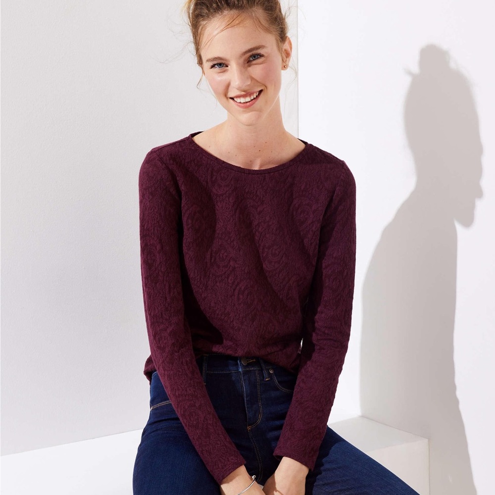 🌹LOFT Lace Jacquard Lace Jacquard Long Sleeve Tee